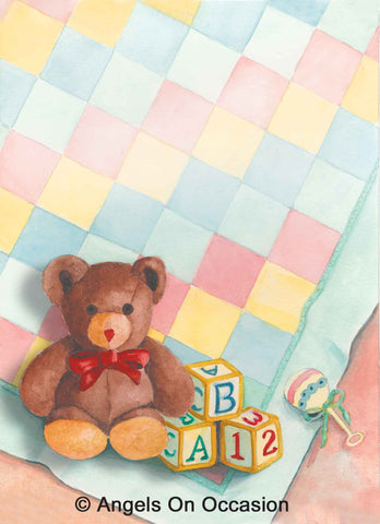 Teddy Bear, Blocks and Pastel Colors Announcement for Baby Showers or Gender Reveals - Sweet Overtures