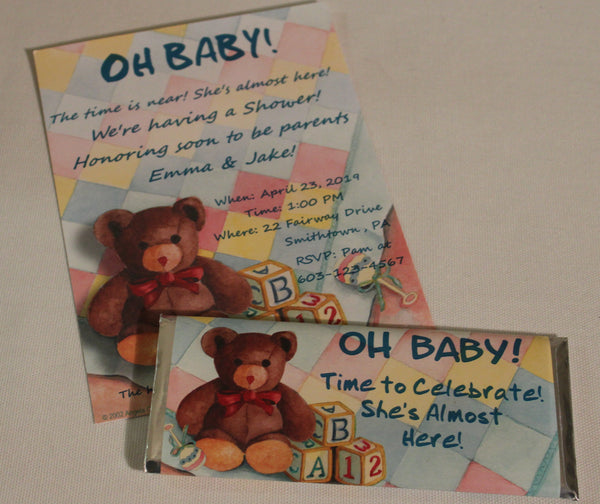 Teddy Bear, Blocks and Pastel Colored Candy Bar Wrapper for Baby Boys or Girls - Sweet Overtures