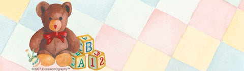Teddy Bear, Blocks and Pastel Colors Splashband©Water Bottle Label - Sweet Overtures