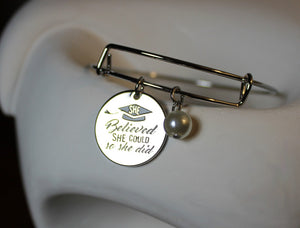 SHE BELIEVED SHE COULD SO SHE DID Inspirational Hand Stamped Bracelet - Sweet Overtures